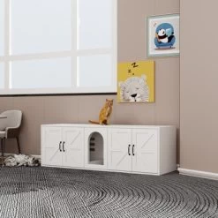 Cesicia White 59.05"L X 17.71"W X 18.89"H Modern Wooden Cat Box Furniture With Double Room, Giving Cats The Greatest Privacy Space -BlueBuffalo Sales Store GUEST c4cb4496 1142 4fbe b17e 4fa51b208c0d 2