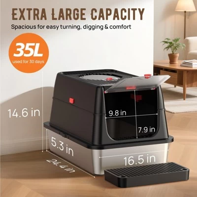 ZACHVO Stainless Steel Flip-Top Cat Litter Box – XL Enclosed Metal Litter Pan For Large Cats 5 ZACHVO Stainless Steel Flip-Top Cat Litter Box – XL Enclosed Metal Litter Pan For Large Cats - Image 5