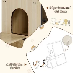 Cat Litter Box Enclosure, Double Cat House With Storage, Enclosed Litter Box Furniture With Ladder