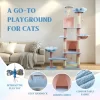 71 Inch Flower Cat Tree With Large Condo Removable Flower Cushion And Hammock Blue