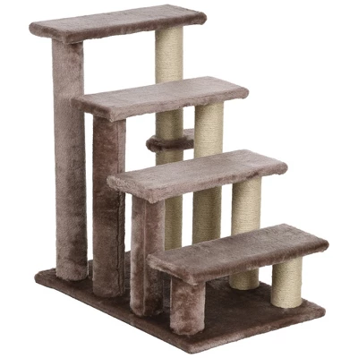 PawHut 4 Levels Cat Steps, Pet Stairs Carpeted Ladder, Kitten Tree Climber With Scratching Posts, Hanging Play Ball, Side Step, Brown 3 PawHut 4 Levels Cat Steps, Pet Stairs Carpeted Ladder, Kitten Tree Climber With Scratching Posts, Hanging Play Ball, Side Step, Brown - Image 3