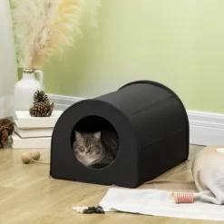 PawHut Dome Heated Cat House Portable And Waterproof Pet Shelter For Kitty In Winter