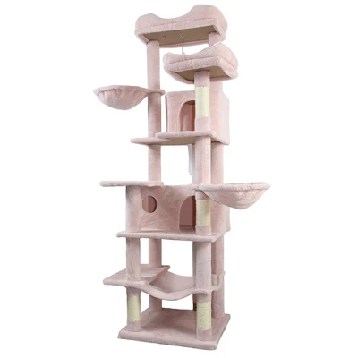 68 Inches Cat Tree Tower Multi-Level Durable Cat Scratching Post Space Saving Cat Condo Pet Play House For Indoor Cats PINK 3 68 Inches Cat Tree Tower Multi-Level Durable Cat Scratching Post Space Saving Cat Condo Pet Play House For Indoor Cats PINK - Image 3