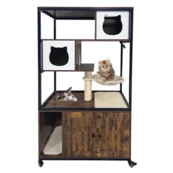 Hidden Litter Box Enclosure With Cat Tree - Wooden Cabinet W/Wheels, Hammock & Scratching Post, Retro Brown -BlueBuffalo Sales Store GUEST c6c36b95 9c03 410c 8b04 c5d51166c24f