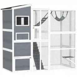 Resenkos Cat Cage, Cat Crate Kennel Enclosure Playpen,Cat Enclosure W/ 4 Tier Resting Rooms, 3 Platforms, 1 Soft Ladder, 2 Ramps, 1 Hammock, Gray