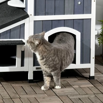 SKYONE Two-Story Outdoor Cat Shelter With Asphalt Roof, Elevated Fir Wood Enclosure, Multiple 7 SKYONE Two-Story Outdoor Cat Shelter With Asphalt Roof, Elevated Fir Wood Enclosure, Multiple - Image 7