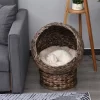 FURNIinspire Pet Crates And Houses Cat Bed With Cushions, Cat Basket Bed, High Cat House, Comfy Kitty Basket House, Gray, 16.5"*19.75"*23.5"