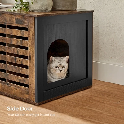 Cat Litter Box Enclosure With Shutter Doors, 31.5 Inch Hidden Litter Box Furniture As End Table, Rustic Brown And Black 3 Cat Litter Box Enclosure With Shutter Doors, 31.5 Inch Hidden Litter Box Furniture As End Table, Rustic Brown And Black - Image 3