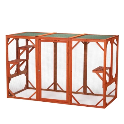 Sevobal Pet Crates And Houses Large Wooden Cat House, Outdoor Cat Cage With Water-proof Asphalt Planks And Cat Perches, Orange, 70.9"*31.5"*44.3" 5 Sevobal Pet Crates And Houses Large Wooden Cat House, Outdoor Cat Cage With Water-proof Asphalt Planks And Cat Perches, Orange, 70.9"*31.5"*44.3" - Image 5