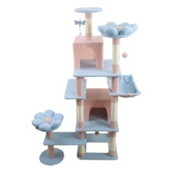 SEVOBAL Pet Tower Floral Cat Tree With Spacious Condo And Hammock, Multi-Level Playground For All Age Cats Playing, Sleeping, Blue, 20"*20"*14.4" -BlueBuffalo Sales Store GUEST ca52eadc 5733 43c5 a27c 3adb4c40a3ca