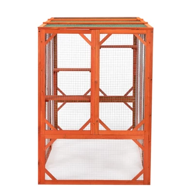 Sevobal Pet Crates And Houses Large Wooden Cat House, Outdoor Cat Cage With Water-proof Asphalt Planks And Cat Perches, Orange, 70.9"*31.5"*44.3" 4 Sevobal Pet Crates And Houses Large Wooden Cat House, Outdoor Cat Cage With Water-proof Asphalt Planks And Cat Perches, Orange, 70.9"*31.5"*44.3" - Image 4