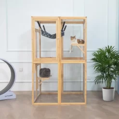 AZL1 Life Concept Pet Crates And Houses Large Outdoor Cat Enclosure With Multi Level Climbing Platforms Safe Ventilated, Beige, 39.4"*33.3"*63.8"
