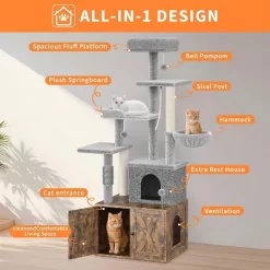 Cat Tree With Litter Box Enclosure, Large Wooden Cat Furniture, Condo, Hammock, Perch, Scratching Post, Brown -BlueBuffalo Sales Store GUEST cc30a26c 42b8 45ba bf6b 95bcb2880646 1