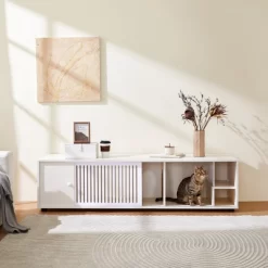 Cat TV Stand,Hidden Cat Litter Box Enclosure With Storage And Removable Sliding Door For Small Pets - Maison Boucle