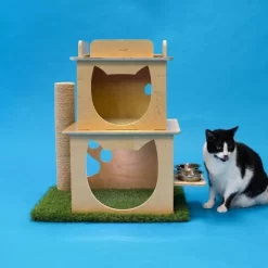 On2Pets Cat Loft With Scratching Post & Feeder Station - Beige -BlueBuffalo Sales Store GUEST cd815b7b 7525 4be6 afc1 84c9183b9027