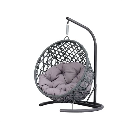OUTSUPPLY Cat Swing Bed With Stand & Cushion, Rattan Wicker Hanging Hammock For Cats And Small Dogs, Indoor/Outdoor 14 OUTSUPPLY Cat Swing Bed With Stand & Cushion, Rattan Wicker Hanging Hammock For Cats And Small Dogs, Indoor/Outdoor - Image 14