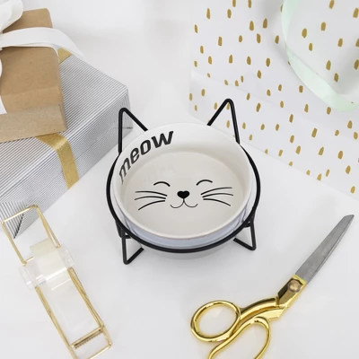 Pavilion Gift Company - Meow - Cat Kitten Feline 13 Oz Food Water Ceramic Dish Bowl Iron Stand Whisker Friendly 3 Pavilion Gift Company - Meow - Cat Kitten Feline 13 Oz Food Water Ceramic Dish Bowl Iron Stand Whisker Friendly - Image 3