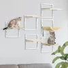 Multipet 6-pcs Modern Cat Wall Shelves For Indoor Cats, Height Adjustable Jumping Platforms & Cat Hammock