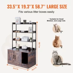 VEVOR Cat Litter Box Enclosure,Hidden Litter Box Furniture With 3 Storage Shelves, Wooden Cat Washroom Indoor, 33.5"L X 19.3"W X 58.7"H, Dark Brown -BlueBuffalo Sales Store GUEST ce235300 45ef 4cb1 80e2 749909438f48