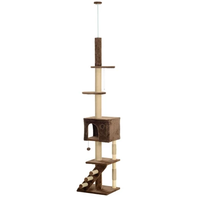PawHut Floor To Ceiling Cat Tree, Adjustable Height 89"-104" Cat Tower With Cat Condo, Scratching Posts, Perches, 3-Steps, Hanging Ball & Anti-Tip Kit 3 PawHut Floor To Ceiling Cat Tree, Adjustable Height 89"-104" Cat Tower With Cat Condo, Scratching Posts, Perches, 3-Steps, Hanging Ball & Anti-Tip Kit - Image 3