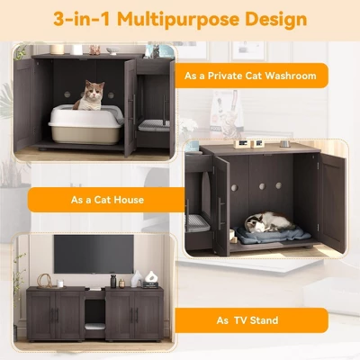 55" Litter Box Enclosure Furniture For 2 Cats,TV Stand/Cabinet Storage Grooves For Living Room 1 55" Litter Box Enclosure Furniture For 2 Cats,TV Stand/Cabinet Storage Grooves For Living Room
