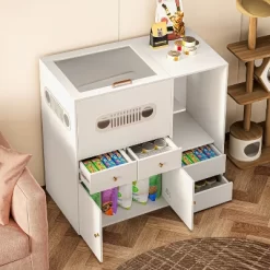 ATJafurn Cat Litter Box Enclosure Top Entry, No Need To Squat 40.2'' Furniture Style Hidden Litter Box Cat Cabinet With Glass Door