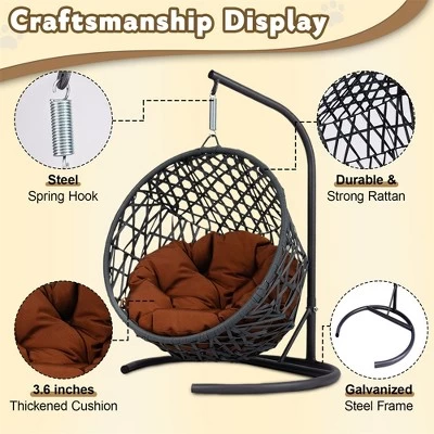 OUTSUPPLY Cat Swing Bed With Stand & Cushion, Rattan Wicker Hanging Hammock For Cats And Small Dogs, Indoor/Outdoor 3 OUTSUPPLY Cat Swing Bed With Stand & Cushion, Rattan Wicker Hanging Hammock For Cats And Small Dogs, Indoor/Outdoor - Image 3