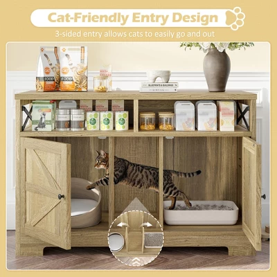 YOOCOZZ Cat Litter Box Enclosure, Double Hidden Litter Box Furniture Cat Washroom, For 2 Cats,Farmhouse Indoor Cat House End Table-Brown 6 YOOCOZZ Cat Litter Box Enclosure, Double Hidden Litter Box Furniture Cat Washroom, For 2 Cats,Farmhouse Indoor Cat House End Table-Brown - Image 6