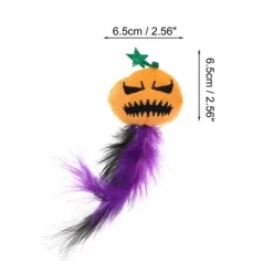 Unique Bargains Devils Pumpkin Cat Teaser Toys With Feather Orange Purple 1 Pc