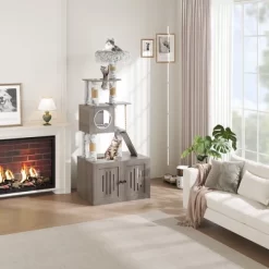 66.9in Cat Tree Tower With Litter Box Enclosure Condo With Perch & Scratching Posts, Plush Nest, Multi-Tier Play & Rest -BlueBuffalo Sales Store GUEST d14eb29b 245a 4361 8d73 29b6f576243d