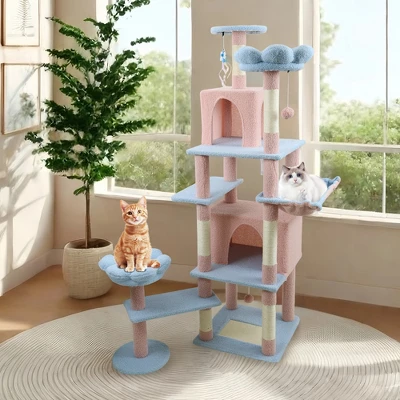 Lirago 71" Blue Flower Cat Tree With Large Cat Condo Removable Flower Cushion Hammock Scratching Posts 1 Lirago 71" Blue Flower Cat Tree With Large Cat Condo Removable Flower Cushion Hammock Scratching Posts