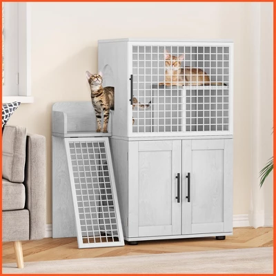 Cat Litter Box Enclosure With Cat Tree & House - Multi-Functional Furniture Style Hidden Litter Box Cabinet 10 Cat Litter Box Enclosure With Cat Tree & House - Multi-Functional Furniture Style Hidden Litter Box Cabinet - Image 10