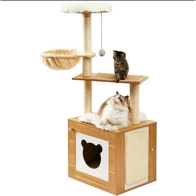 QuestaPack Modern Cat Tree Tower For Indoor Cats - 65" Tall Wood Condo With Hammock 9 QuestaPack Modern Cat Tree Tower For Indoor Cats - 65" Tall Wood Condo With Hammock - Image 9