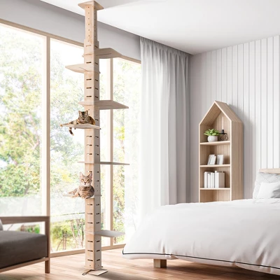 9' Adjustable Height Floor-to-Ceiling Cat Tree, Multi-Level Cat Vertical Cat Condo, Cat With Perching Shelves For Indoor Cats 1 9' Adjustable Height Floor-to-Ceiling Cat Tree, Multi-Level Cat Vertical Cat Condo, Cat With Perching Shelves For Indoor Cats