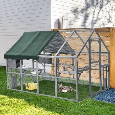 Large Outdoor Cat House, Small Animal Enclosure W/7 Platforms, 2 Resting Box And 2 Bridges, Portable Kitty House With Waterproof & UV Proof Canopy 6 Large Outdoor Cat House, Small Animal Enclosure W/7 Platforms, 2 Resting Box And 2 Bridges, Portable Kitty House With Waterproof & UV Proof Canopy - Image 6