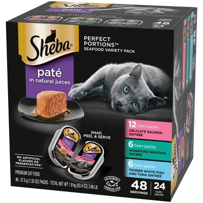 Sheba Perfect Portions Paté In Natural Juices Seafood Premium Adult Wet Cat Food - 2.6oz/24ct Variety Pack 2 Sheba Perfect Portions Paté In Natural Juices Seafood Premium Adult Wet Cat Food - 2.6oz/24ct Variety Pack - Image 2