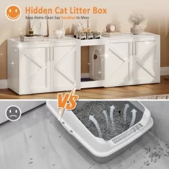 Dual Cat Litter Box Enclosure, Large Litter Box Cabinet For 2 Cats With Soft Cushion, Open Storage Shelf, Modern Wooden Enclosed Cat Box Furniture -BlueBuffalo Sales Store GUEST d49ffe15 599b 4b7a 9b4d 6cb3b2e82711