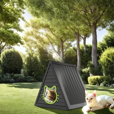 SEVOBAL Pet Crates And Houses Triangular Weatherproof Cat Shelter, Cozy Outdoor Indoor House With Escape Door, Black, 23.82"*25.59"*25.67" 4 SEVOBAL Pet Crates And Houses Triangular Weatherproof Cat Shelter, Cozy Outdoor Indoor House With Escape Door, Black, 23.82"*25.59"*25.67" - Image 4