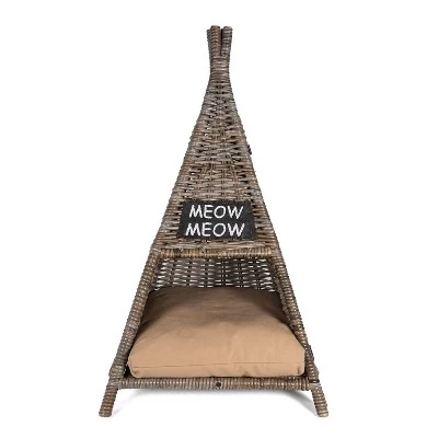 Tiki Tent Coastal Handwoven Rattan Cat Bed With Machine-Washable Cushion 8 Tiki Tent Coastal Handwoven Rattan Cat Bed With Machine-Washable Cushion - Image 8