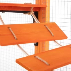 FURNIinspire Pet Crates And Houses, Cat Enclosure, 6 Jumping Platforms, 2 Cat Condos, Cat Bridge And Scratching Board, Orange, 104.3"*35.4"*72.1" -BlueBuffalo Sales Store GUEST d5b5eafc dc54 4912 ac89 c7c0ef445287