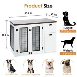 Large Dog Crate Furniture, 44'' Dog Kennel Indoor With Storage Drawers, Sturdy Wooden Dog Crate With 2 Doors And Adjustable Shelf For Small