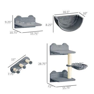 Kumasinova 4PCS Wall-Mounted Cat Tower With Scratching Post,Modern Cat Tree With Hammock,Cat Tree Tower With Perches&Steps,Space-Saving Cat Furniture 1 Kumasinova 4PCS Wall-Mounted Cat Tower With Scratching Post,Modern Cat Tree With Hammock,Cat Tree Tower With Perches&Steps,Space-Saving Cat Furniture