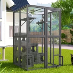 Akoasm 43.3 In. W Outdoor Cat Tree With Double Entrance Door-Gray -BlueBuffalo Sales Store GUEST d7c02398 ce57 42af 8bbd 223df5e76559
