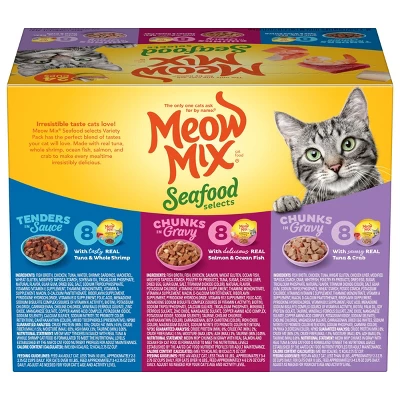 Meow Mix Seafood Selections Wet Cat Food With Shrimp, Salmon, Crab & Tuna Flavor - 2.75oz/24ct Variety Pack 2 Meow Mix Seafood Selections Wet Cat Food With Shrimp, Salmon, Crab & Tuna Flavor - 2.75oz/24ct Variety Pack - Image 2