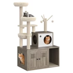 Multi-Level Cat Tree With Hidden Litter Box - 3-in-1 Cat Tower Featuring Cat Bed, Hammock, And Scratching Board, Suitable For Indoor Cats -BlueBuffalo Sales Store GUEST d8a2f383 59fc 46bd 9bc0 a32e4102c7b8