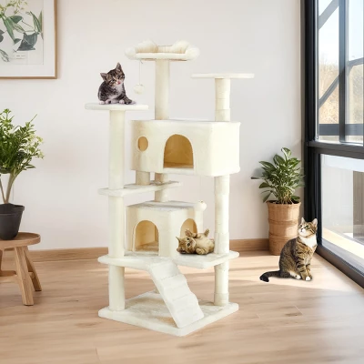 FURNIinspire Pet Tower Multi-Functional Cat Tree House Detachable Cat Climbing Frame, Pet Furniture Cat Accessories, Beige, 19.7"*19.7"*46" 5 FURNIinspire Pet Tower Multi-Functional Cat Tree House Detachable Cat Climbing Frame, Pet Furniture Cat Accessories, Beige, 19.7"*19.7"*46" - Image 5