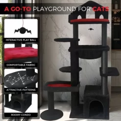 Cat Tree Tower Multi-Level Durable Cat Scratching Post Space Saving Cat Condo Pet Play House For Indoor Cats Black