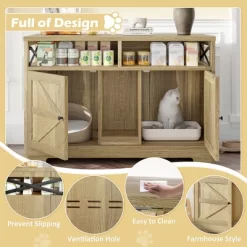 Bella Depot 47''W Cat Litter Box Enclosure Furniture, Double Hidden Litter Box Furniture Cat Washroom, Farmhouse Indoor Cat House End Table -BlueBuffalo Sales Store GUEST d9bb22c9 bce7 45b5 ba7d 1fefe1582683 2