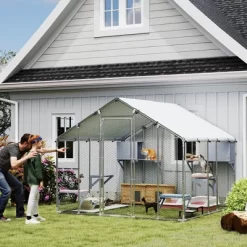 PawHut Catio Outdoor Cat Enclosure, 94.5" Extra Large Walk-in Cat House With Waterproof Cover, 2 Resting Boxes, 7 Jumping Platforms, For 5 Kittens