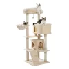 DOMETOUR Multi-Functional 56.2"H Cat Tree Cat Climbing Frame, Cat Tower With Scratching Post/2 Condos/Top Perch/Hammock/Ladder/Dangling Ball